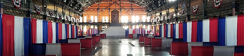 picture of vendor booths in the Exposition building