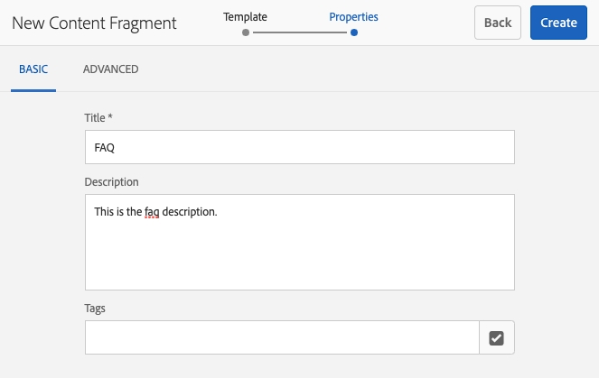 faq content fragment properties