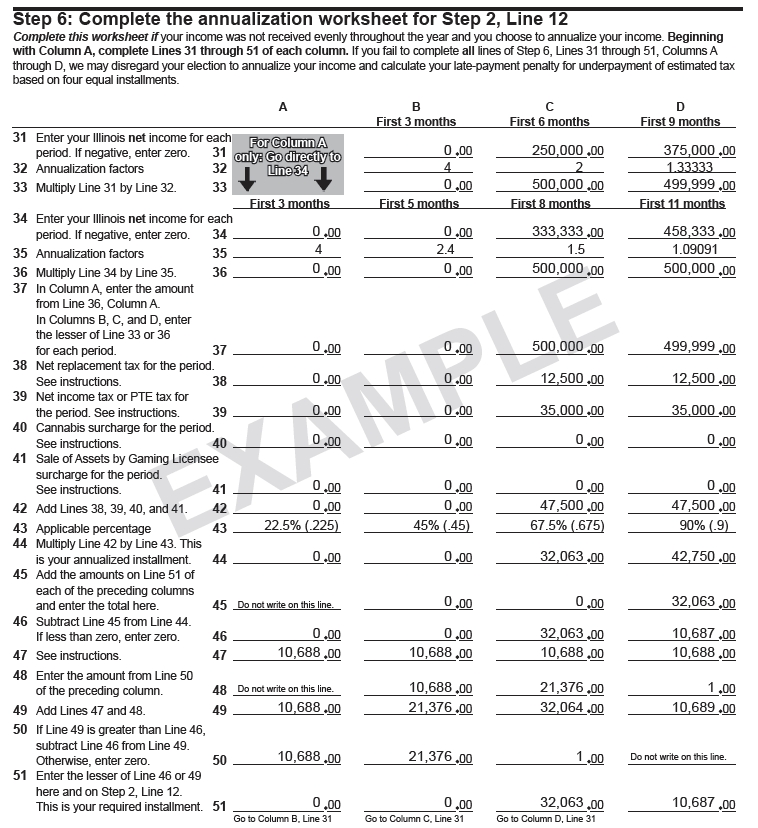 FY-2025-01 Form IL-2220 Step 6 Annualization example