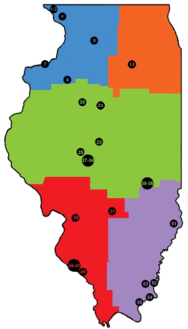 Historic Sites Map Early Statehood, 1818-1848