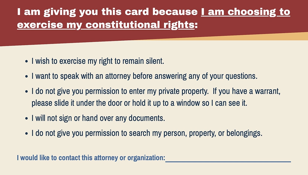 I am giving you this card because I am choosing to exercise my constitutional rights: (Back of Card)