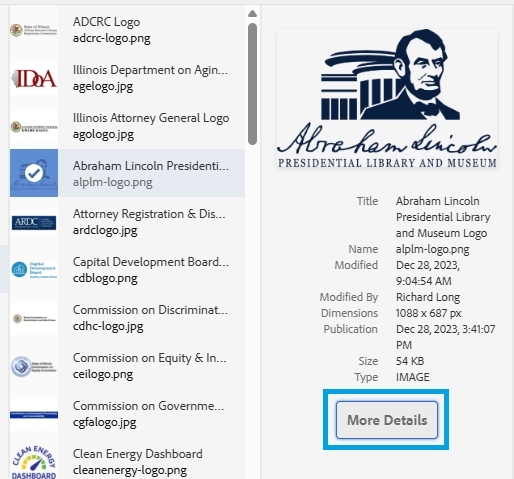 Select More Details to view asset details