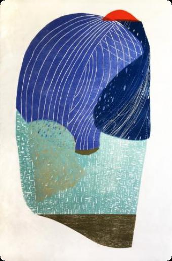 Jeanine Coupe Ryding, Impending Rain II, 2018.  Wood block relief print, 57 x 30”, Courtesy of the artist