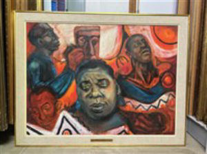 Oil on canvas of singer Bessie Smith, author Richard Wright, sculptor Marion Perkins, and musician Big Bill Broonzy