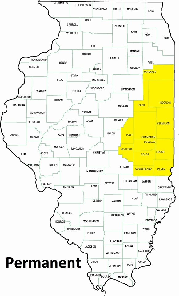 map showing permanent east central Illinois residency