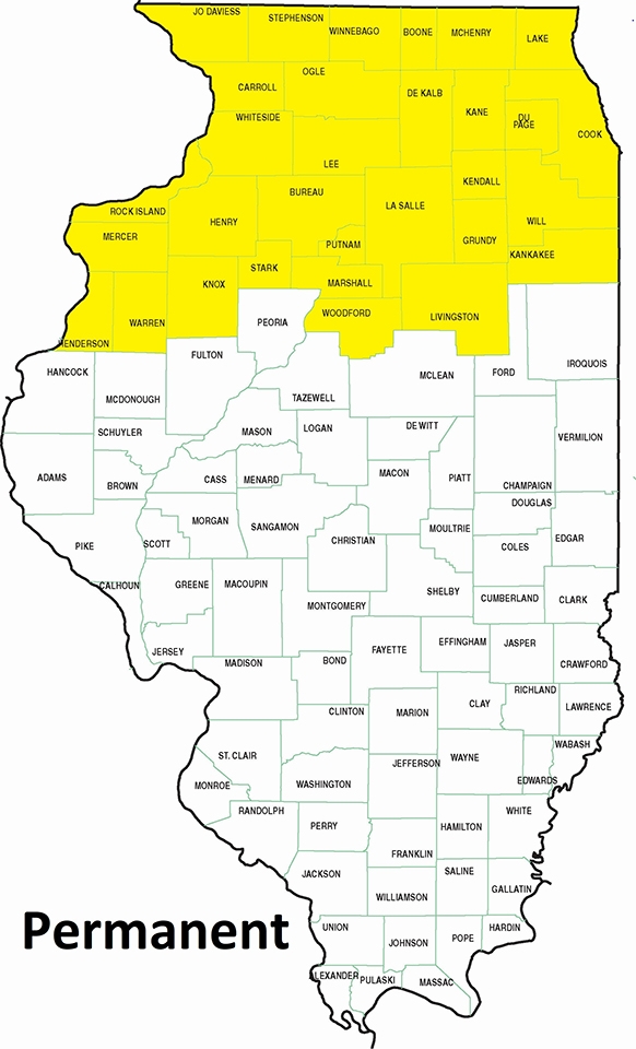 map showing permanent residency in the northern third of Illinois
