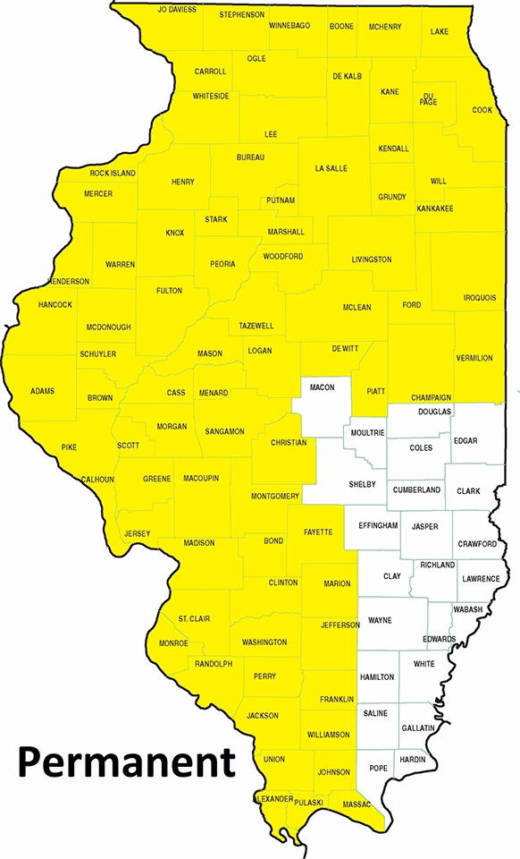 map permanent residency not including se Illinois