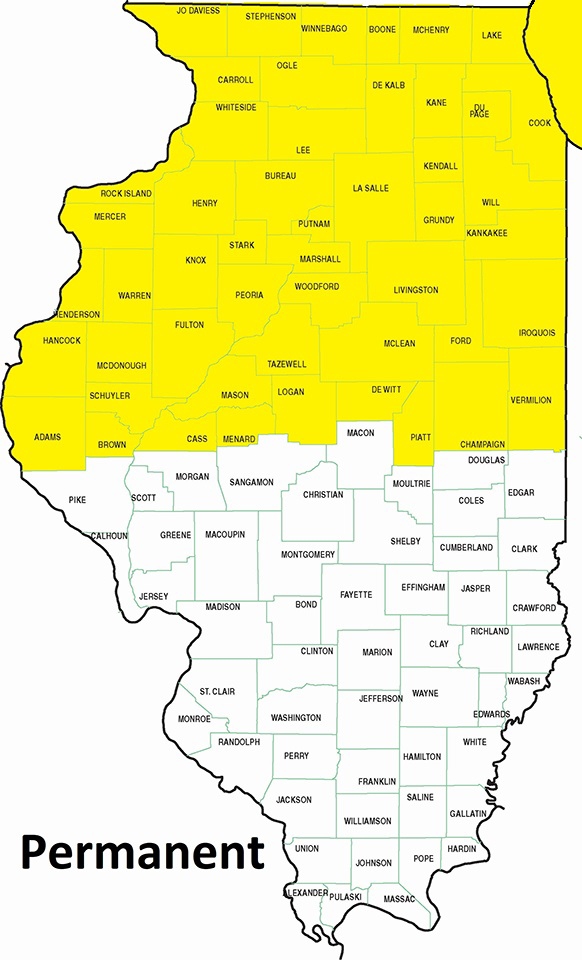map showing permanent residency in the northern half of Illinois including Lake Michigan