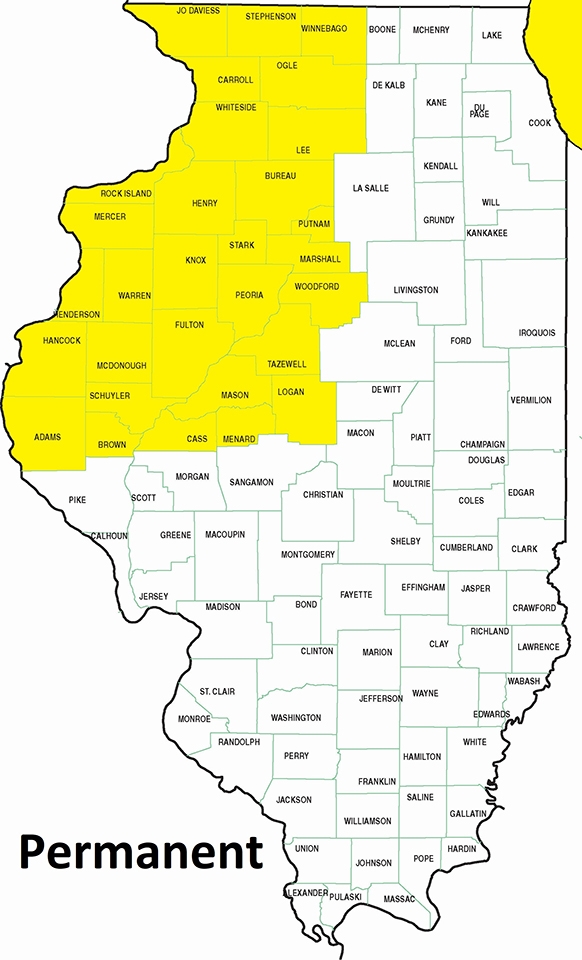 map showing permanent residency in the northwest quarter of Illinois and Lake Michigan