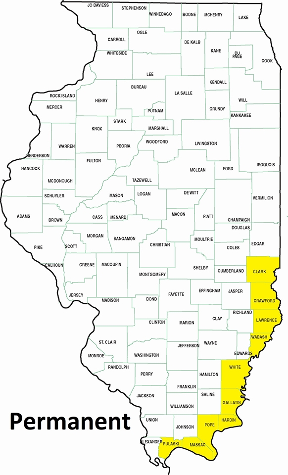 map showing permanent residency along the Wabash River to the Ohio River