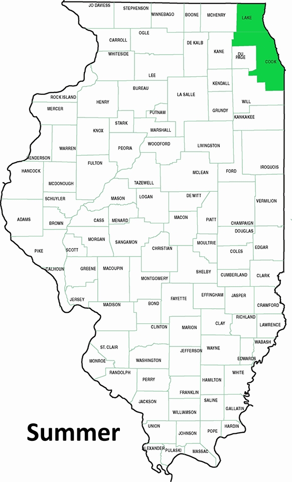 map showing summer residency in Lake and Cook counties
