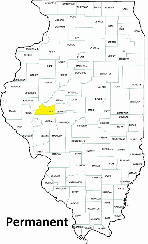 Map of Illinois of the permanent range of the sulphur-tipped clubtail