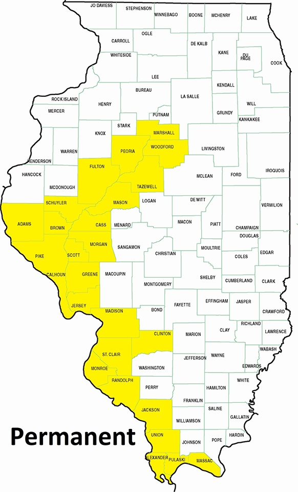 map showing permanent residency in Mississippi and Illinois Rivers