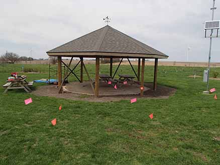 gazebo marked with flags