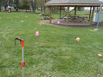 gazebo marked with flags