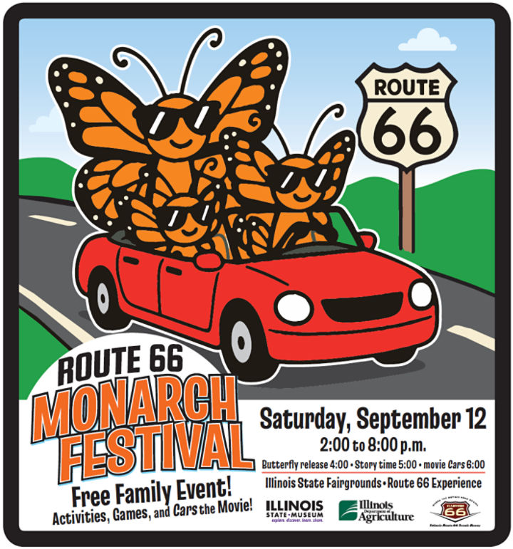 Monarch Butterfly Festival: Saturday, September 12th, 2026, from 2 PM to 8 PM at the Illinois State Fairgrounds: Route 66 Experience