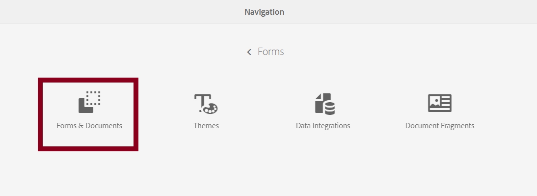 2nd layer of forms navigation. Forms & Documents icon outlined