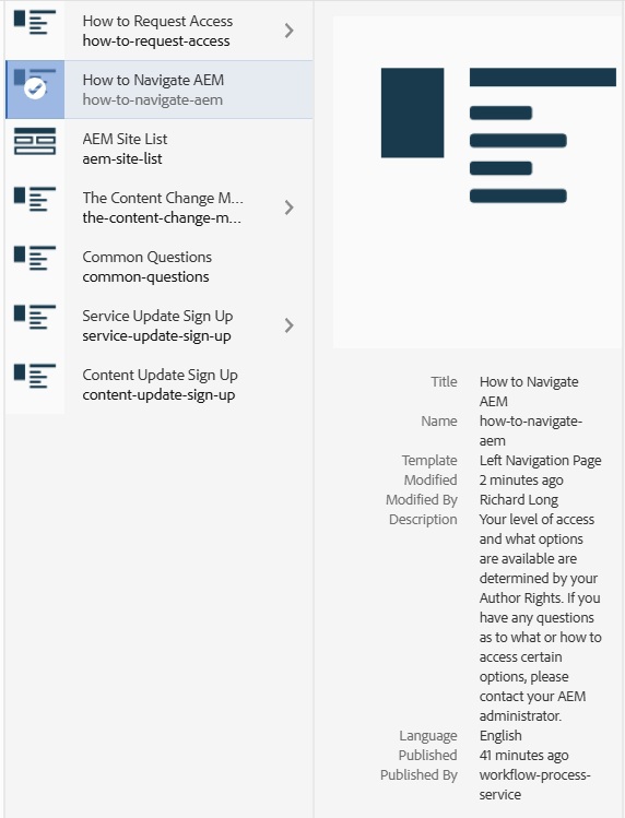 Navigate AEM Page Details