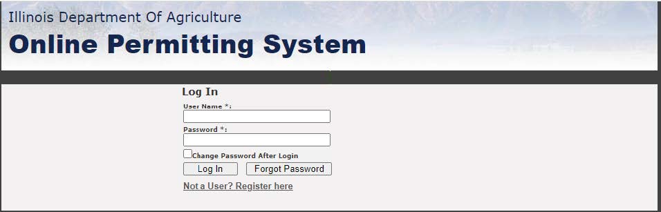 login screen for the online permitting system 