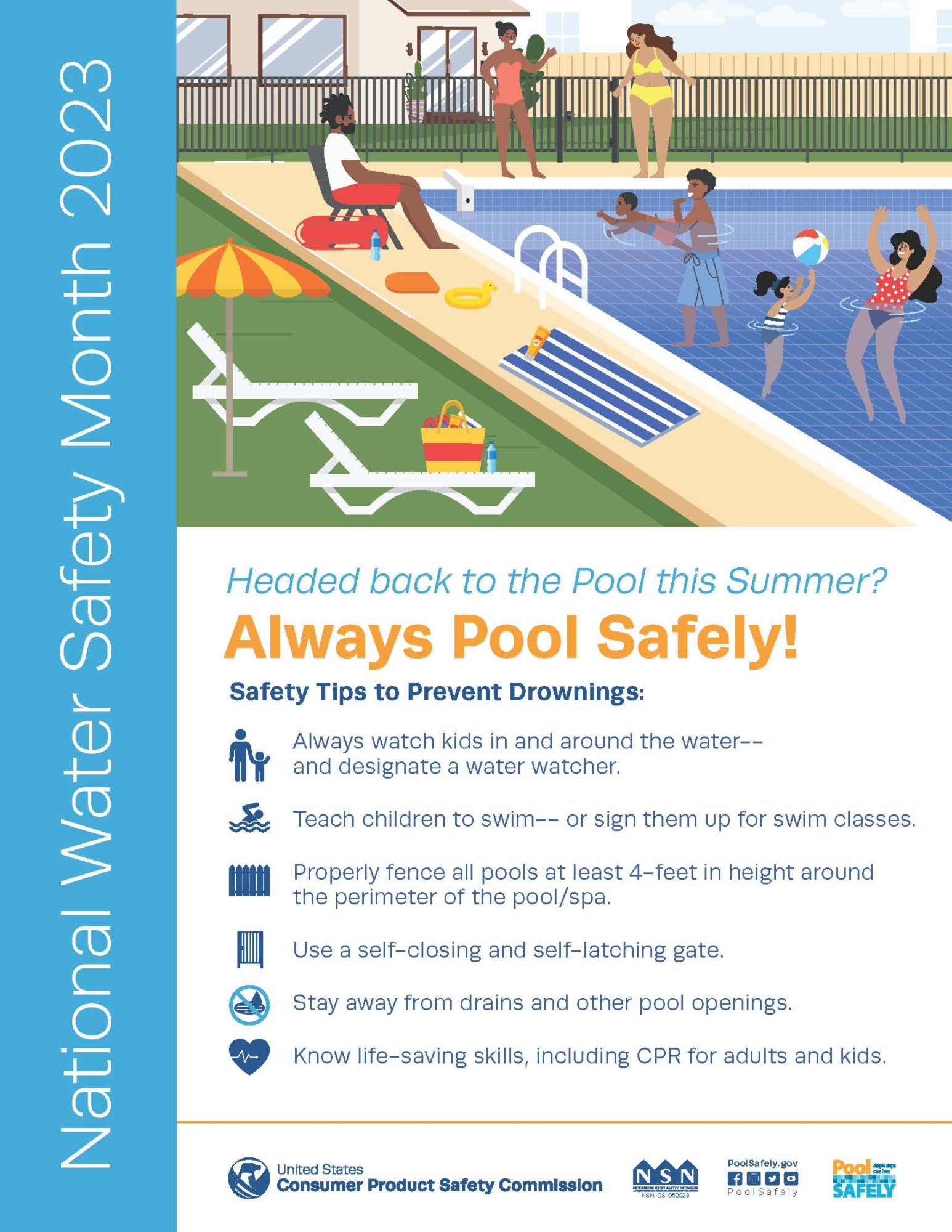 Image to use as a chart for pool safety tips.