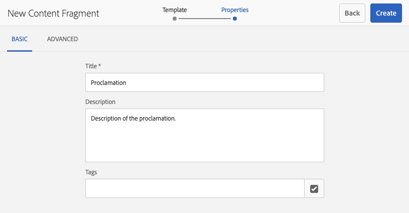 proclamation content fragment properties