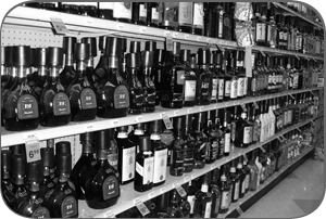 Liquor shelf at local store