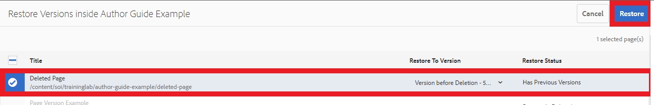 Restoring Deleted Page Step 4