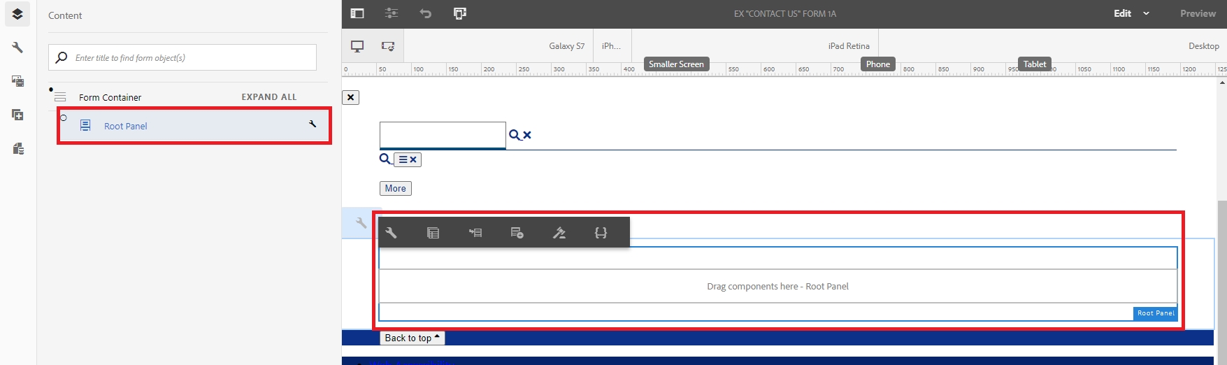 "Root Panel" outlined on Form Page