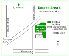 Map showing the approximate location of Source Area 4.