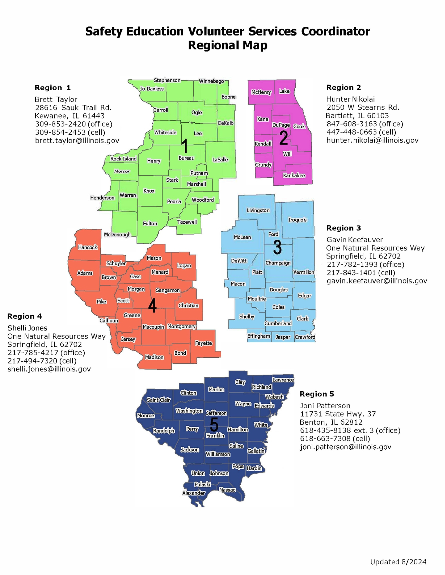 Safety Education Regional Volunteer Services Coordinator Map