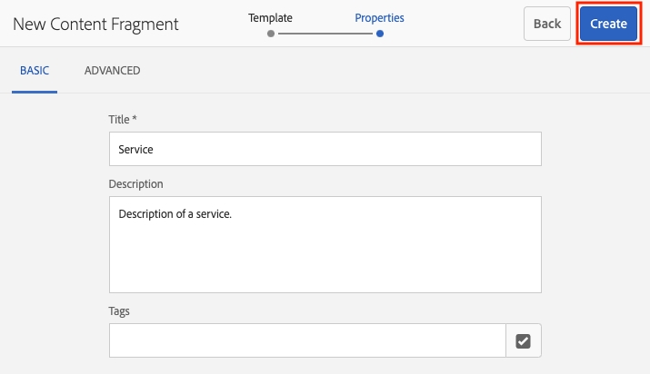 define properties on service content fragment