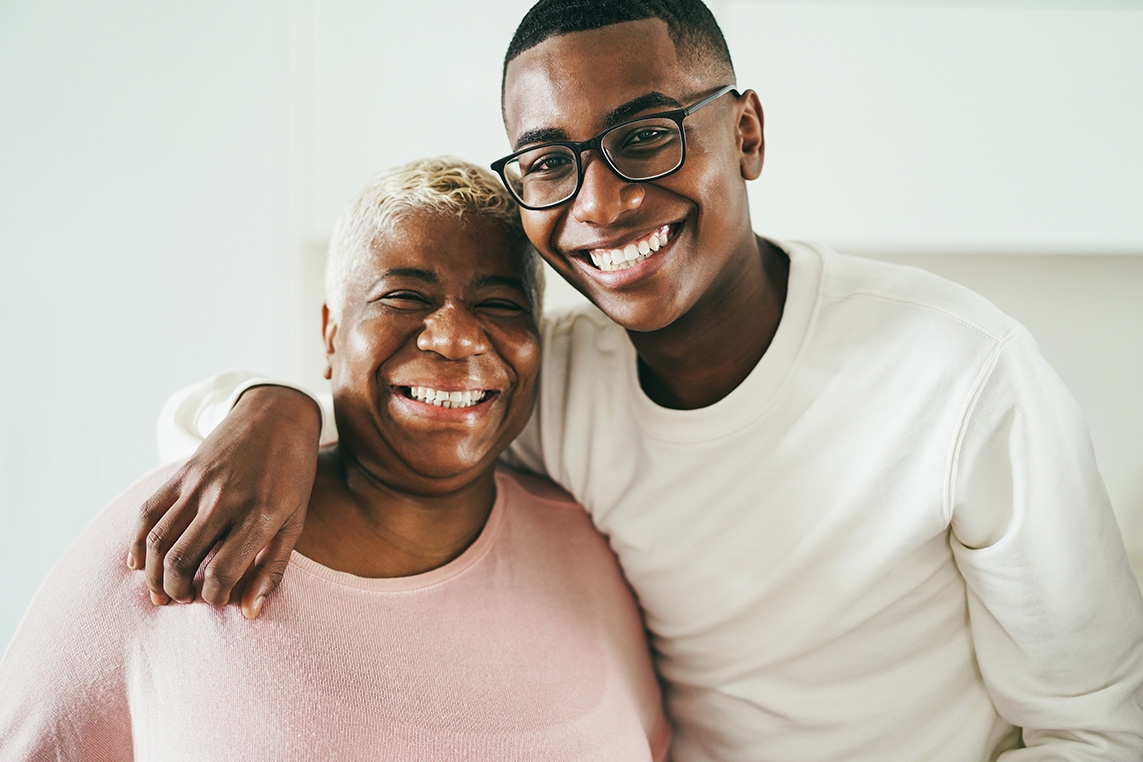 mother and son hugging 