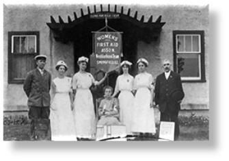 Women's first aid team in front of the mine rescue station.