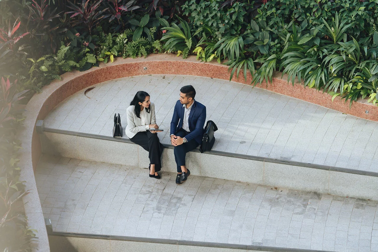 Employees talking and discussing about work