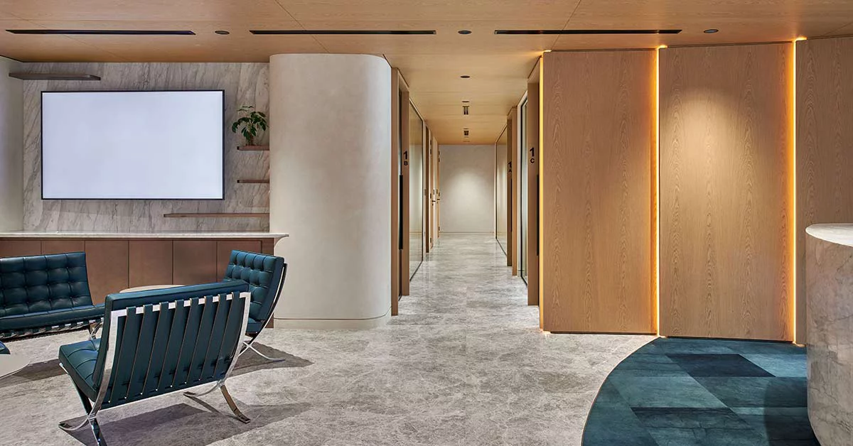 Eco friendly office interior. Computer generated image of creative workplace with plants all around.