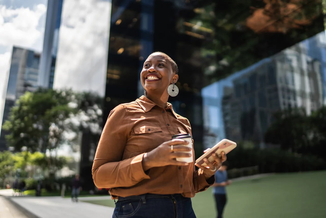 Smiling lady taking break from work