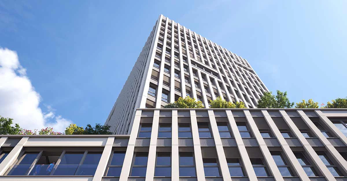 A building designed with a modern architectural style, emphasizing simplicity and innovative design features.