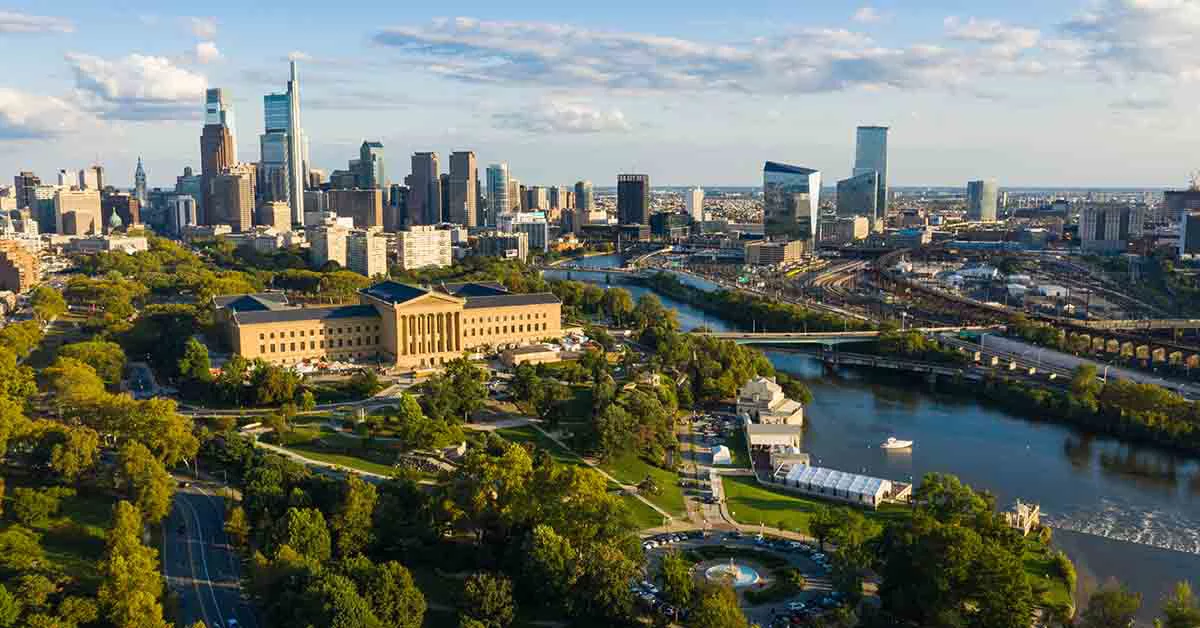 Aerial view of Philadelphia's skyline