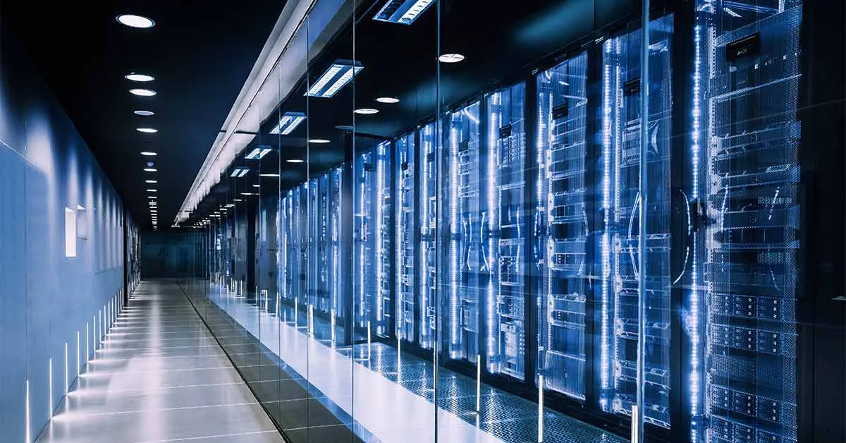 Data centre in server room with server racks