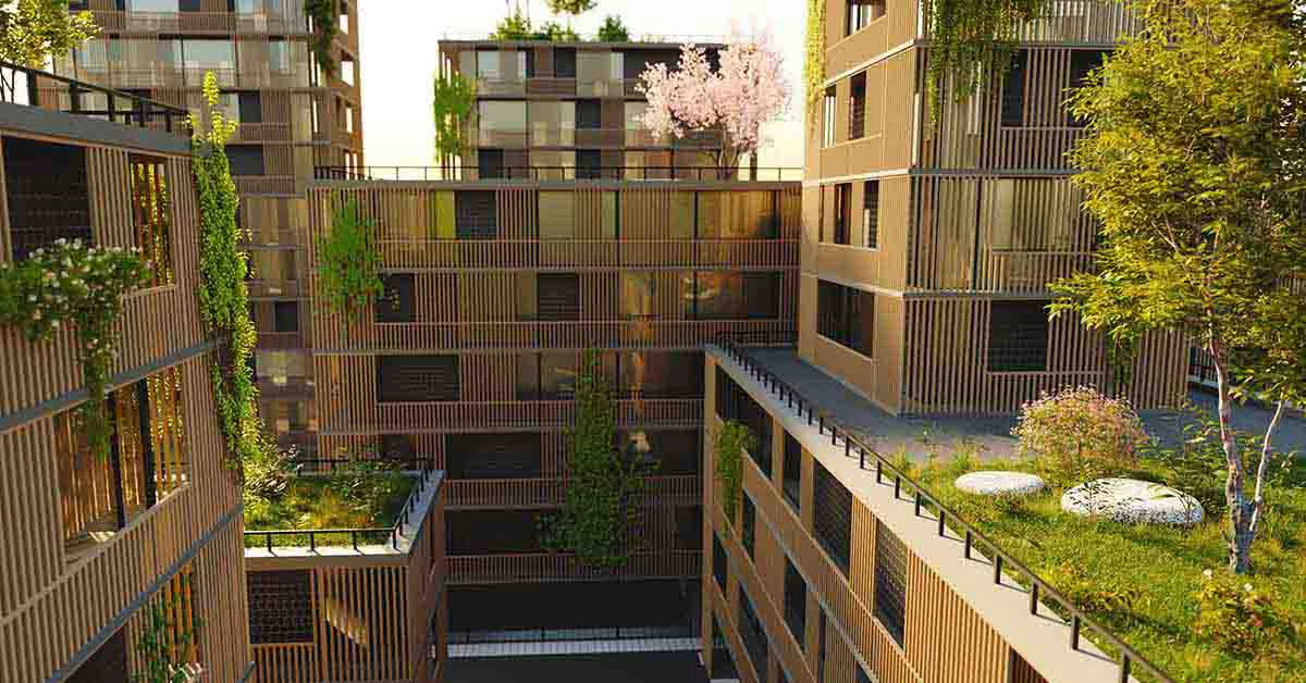 A building topped with a lush green roof