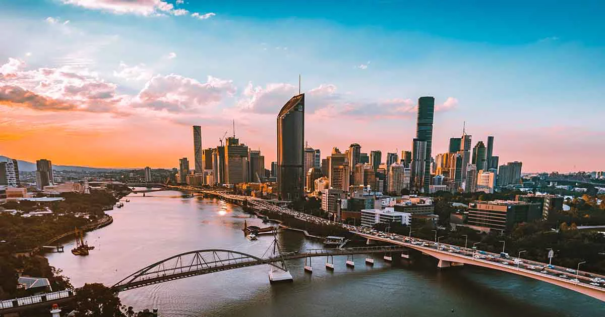The skyline of Brisbane at sunset