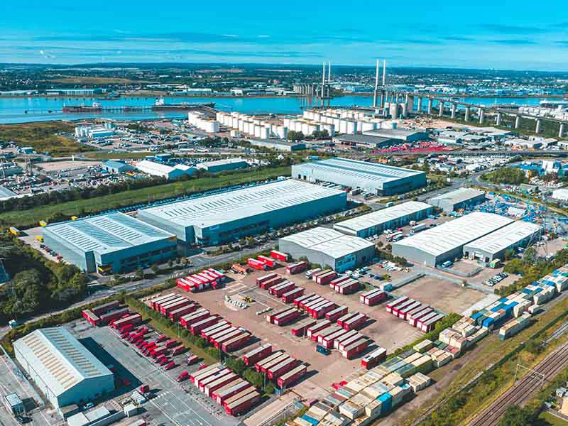 Aerial view of a warehouse