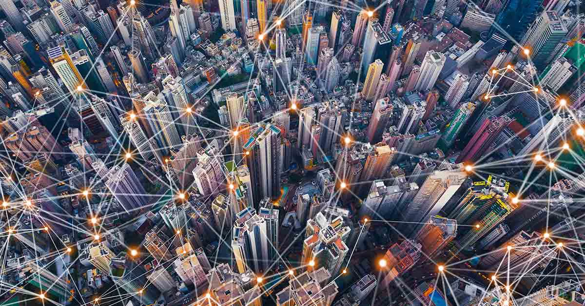A digital map showing Hong Kong's extensive internet connectivity across the city.