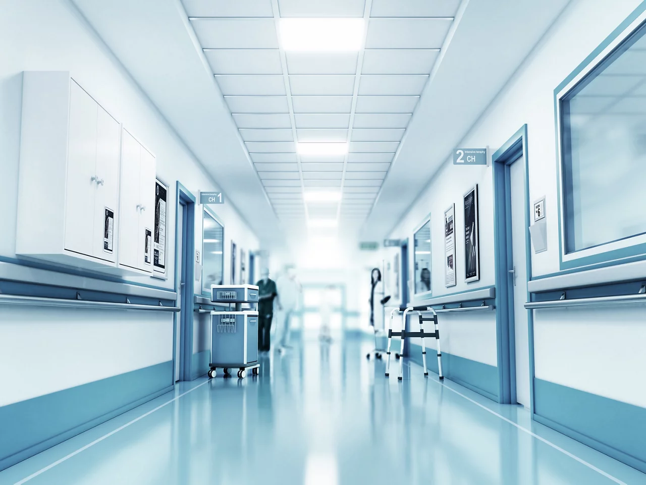 Doctors Nurse senior Female Patient in Hospital Corridor