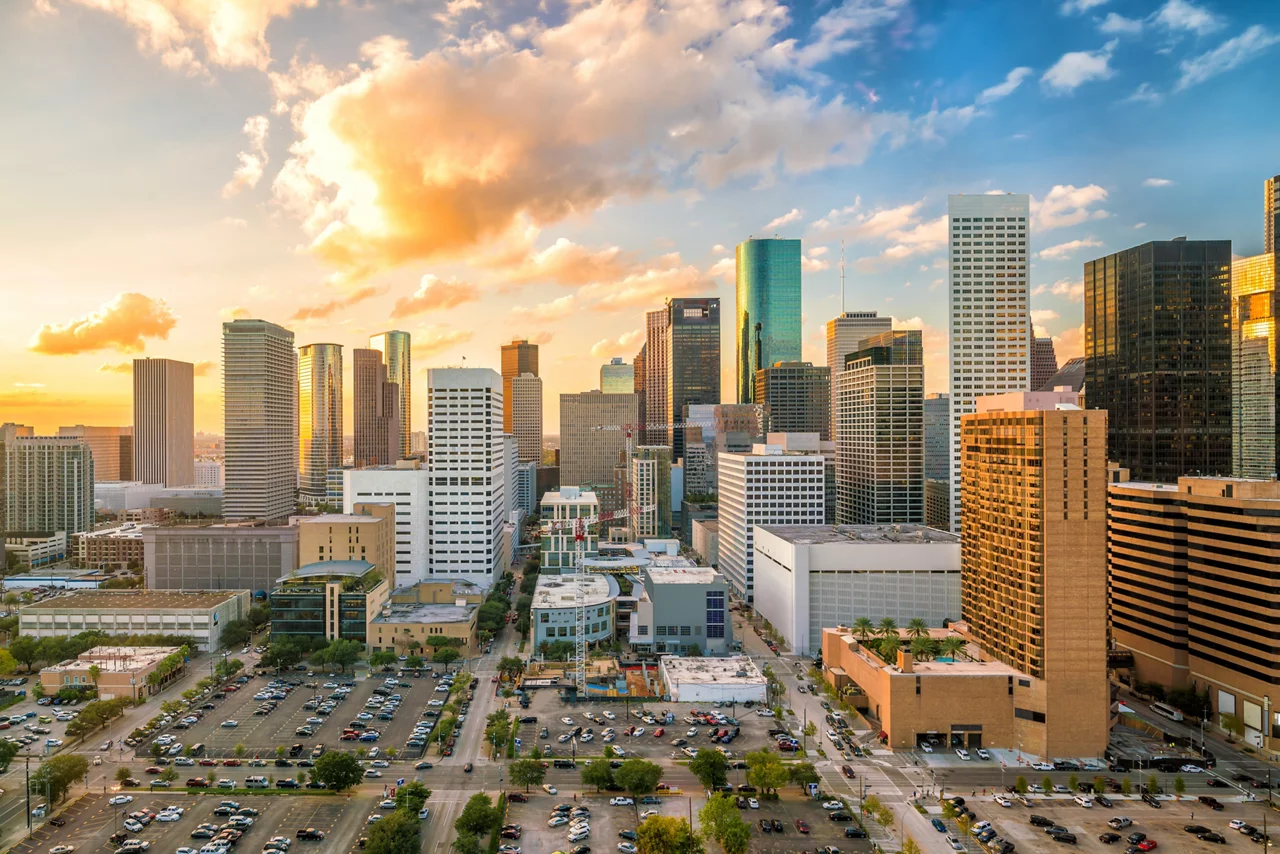 Downtown Houston skyline in Texas USA at twilight