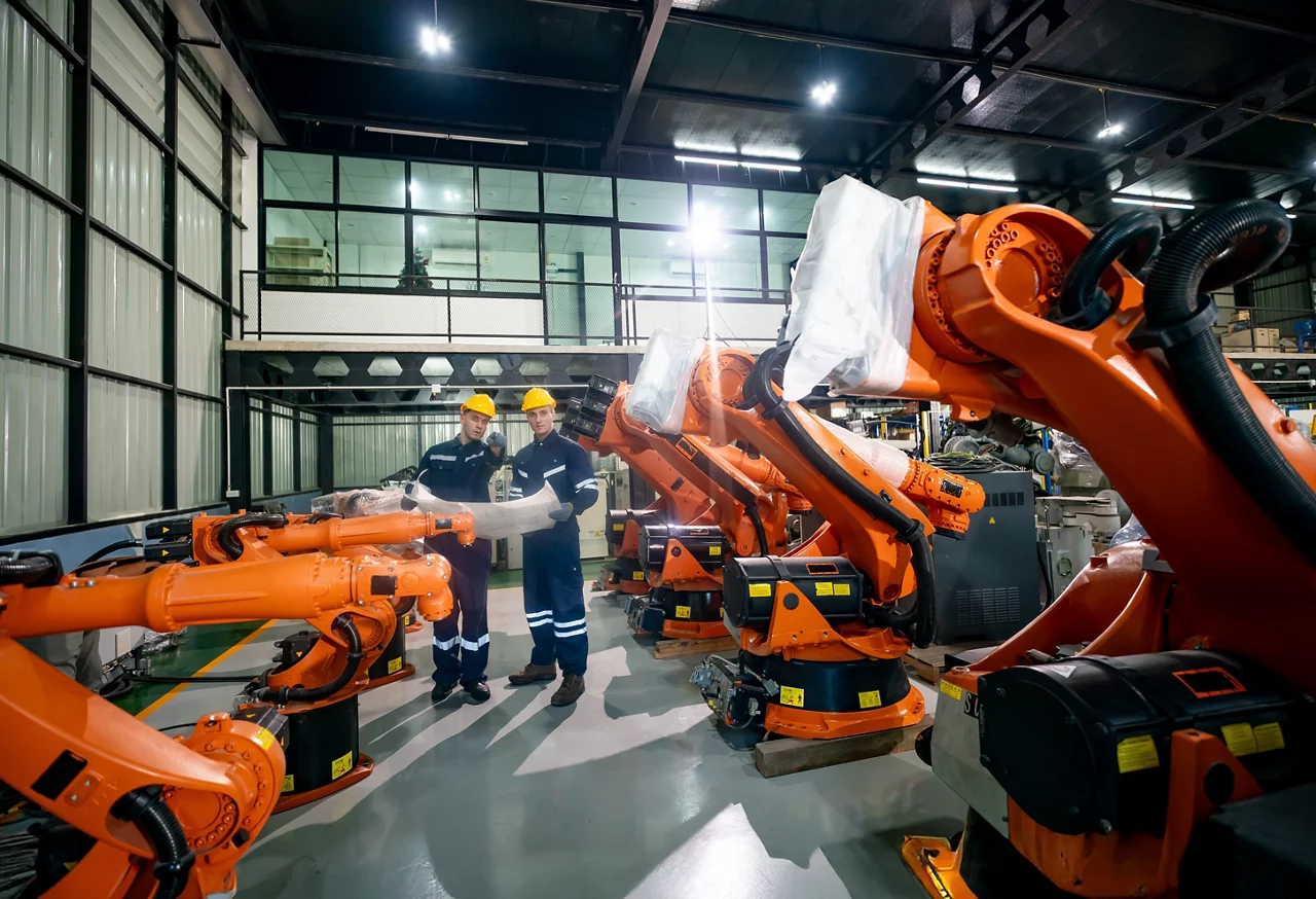 Robotic Arms in a Manufacturing Facility Demonstrate Advanced Automation Techniques