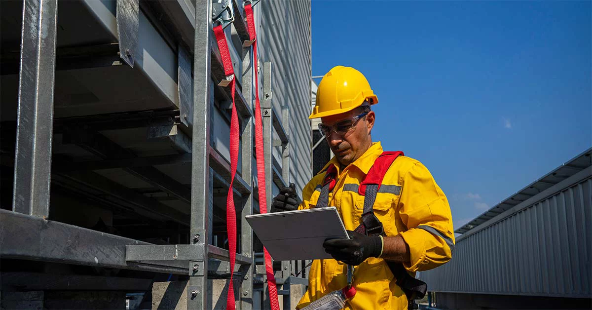 Industrial worker looking on a tablet
