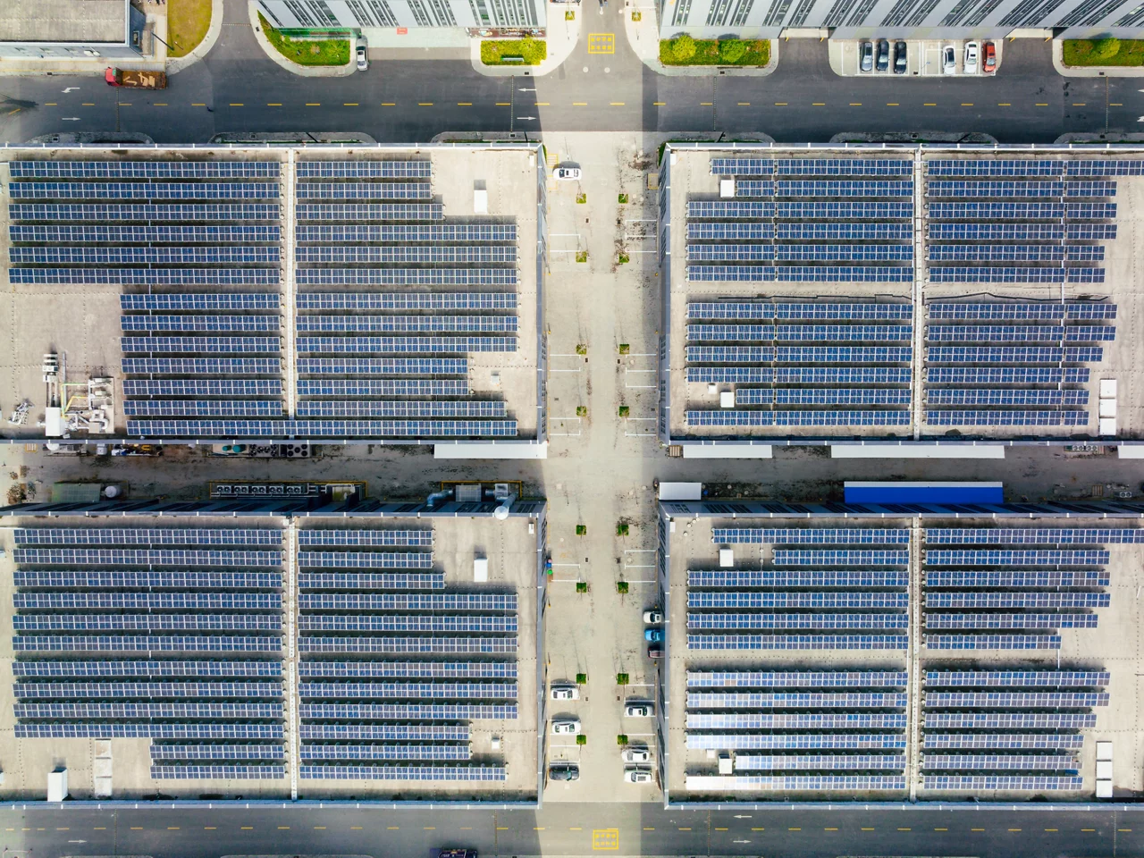 Warehouse with solar panels
