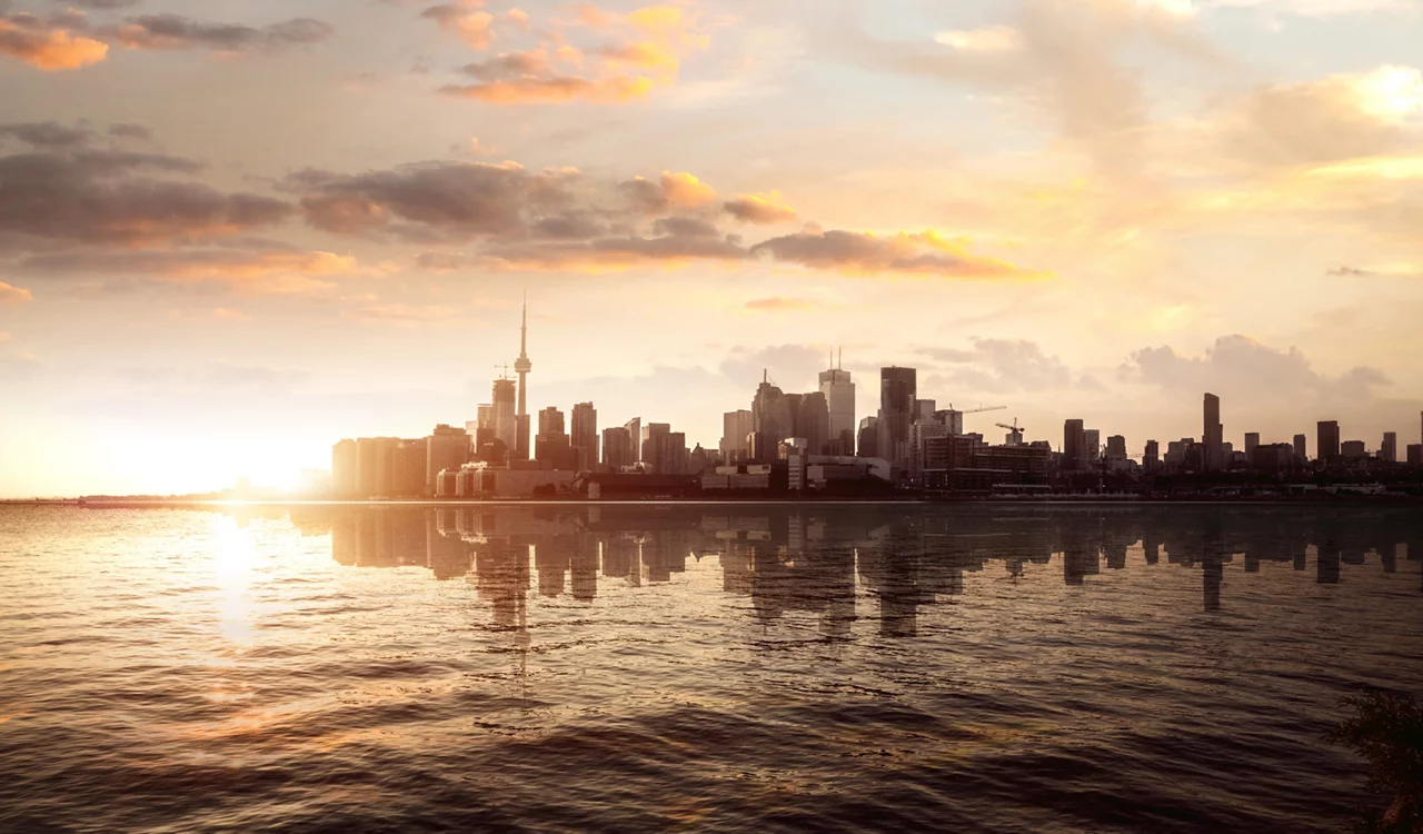 Toronto skyline financial district at dusk