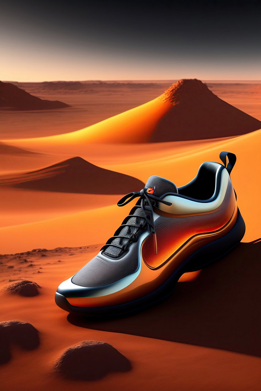 Running shoe isolated on surface of mars